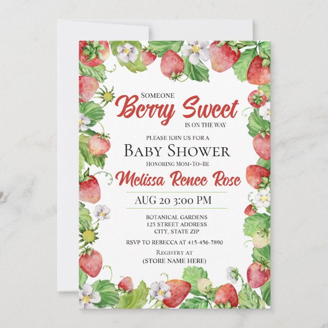 Invitación Someone Berry Sweet Is On The Way (Anverso)