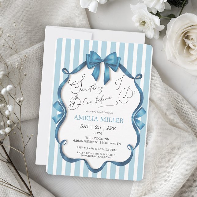 Invitación Something Blue Before I Do Blue Bow Bridal Shower (Something Blue Before I Do Blue Bow Croquet Bridal Shower Invitation)