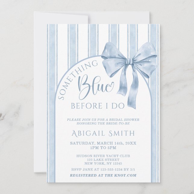 Invitación Something Blue Before I Do Bow Bridal Shower (Anverso)
