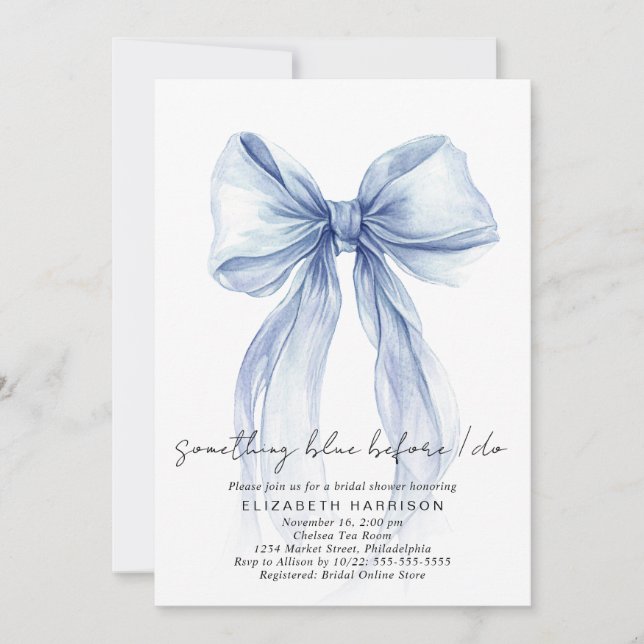 Invitación Something Blue Before I Do Bow Bridal Shower (Anverso)