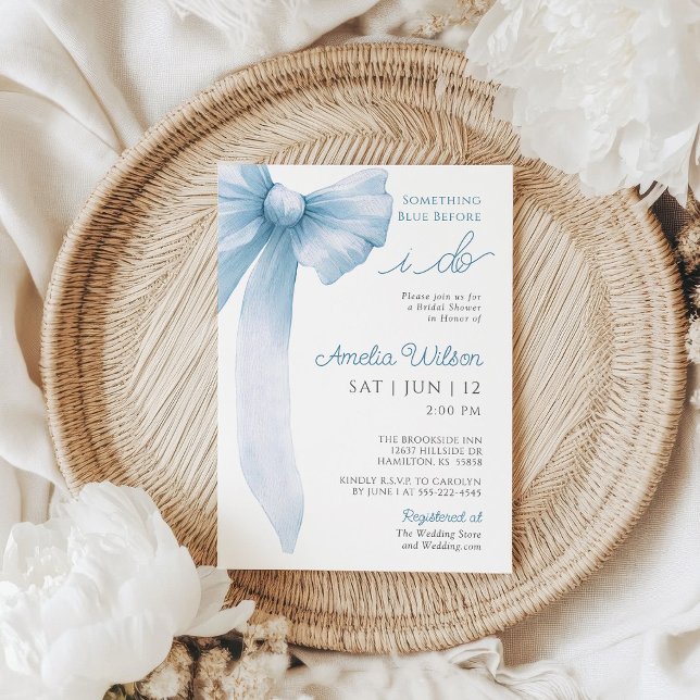 Invitación Something Blue Before I Do Bow Bridal Shower (Something Blue Before I Do Whimsical Bow Bridal Shower Invitation)