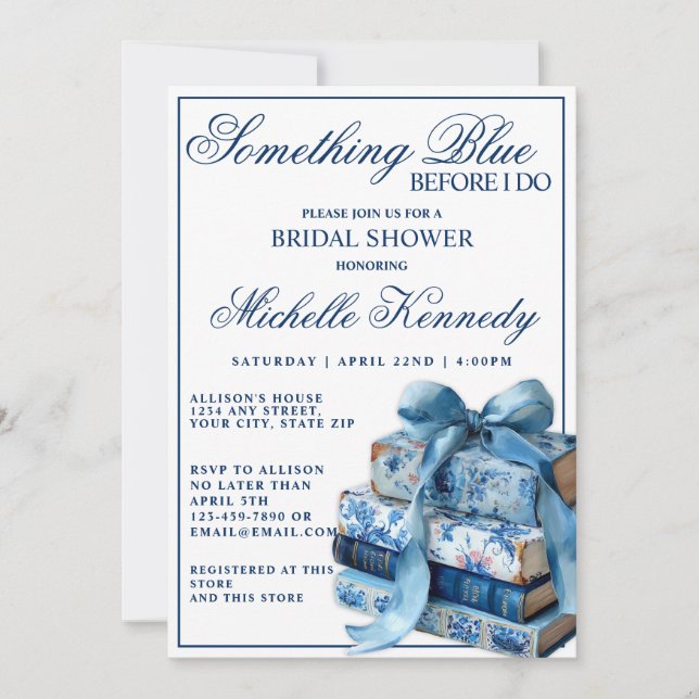 Invitación Something Blue Before I Do Elegant Bridal Shower  (Anverso)