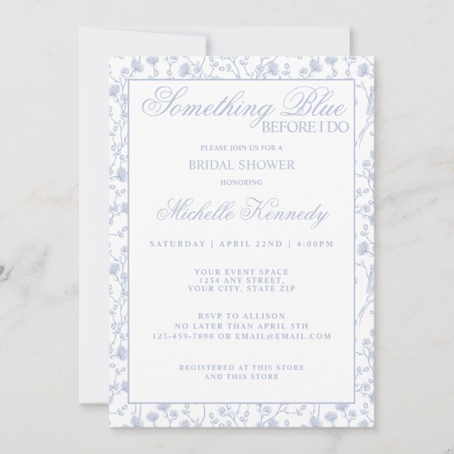 Invitación Something Blue Before I Do Elegant Bridal Shower  (Anverso)