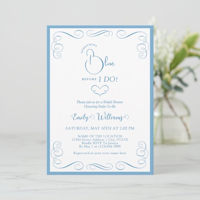 Invitación Something Blue Before I Do Elegant Bridal Shower (Anverso de pie)