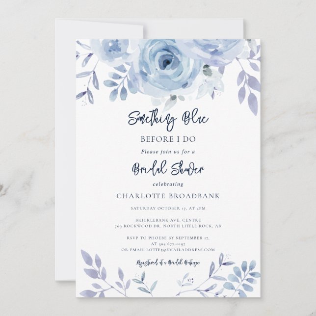 Invitación Something Blue Before I Do Floral Bridal Shower (Anverso)