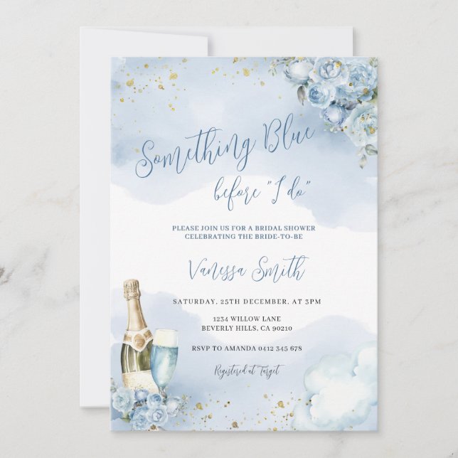 Invitación Something Blue Before I Do Glitter Bridal Shower  (Anverso)