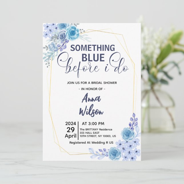 Invitación Something Blue Before I Do hortensia Despedida de  (Anverso de pie)