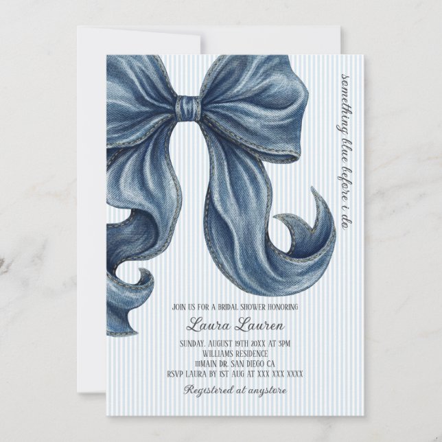 Invitación Something Blue Bow Despedida de Soltera (Anverso)