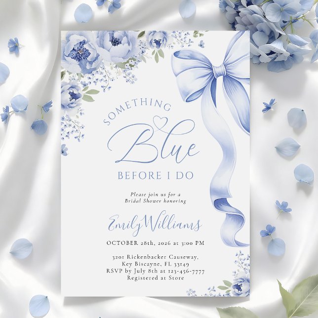 Invitación Something Blue Bow Floral Bridal Shower Invitation (Subido por el creador)