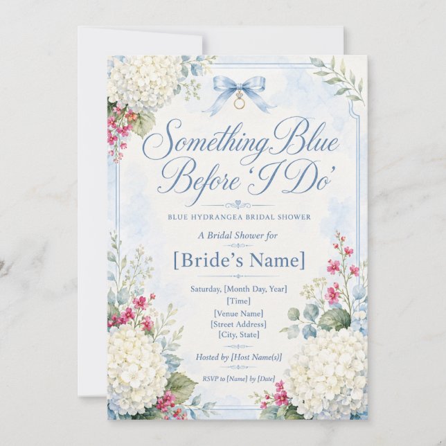 Invitación Something Blue Bridal Shower | Hortensia Azul (Anverso)