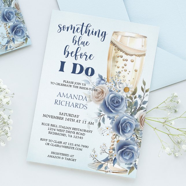 Invitación Something Blue Champagne Floral Bridal Shower (Subido por el creador)