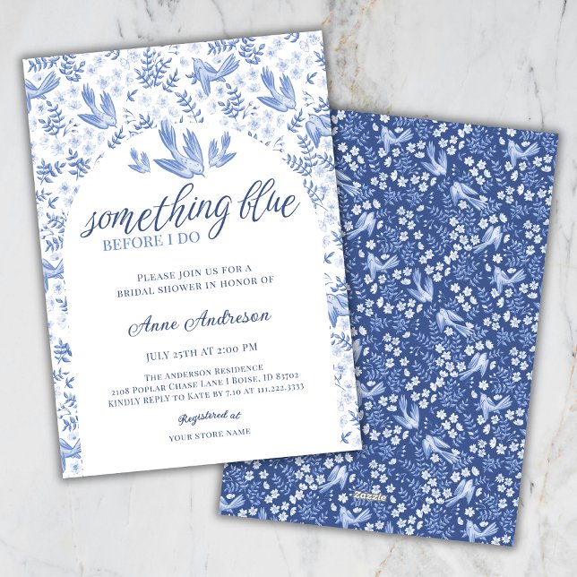 Invitación Something Blue Hampton Birds Floral Despedida de S (Subido por el creador)