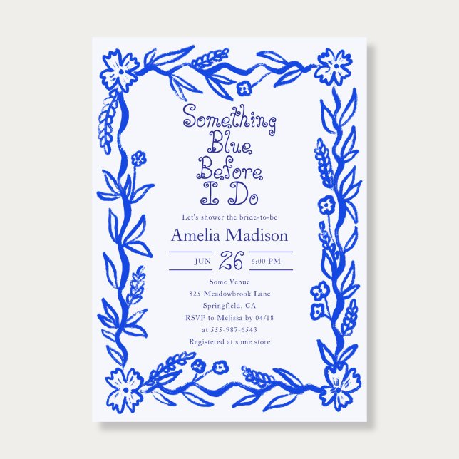Invitación Something Blue Hand Drawn Flower Bridal Shower (Subido por el creador)