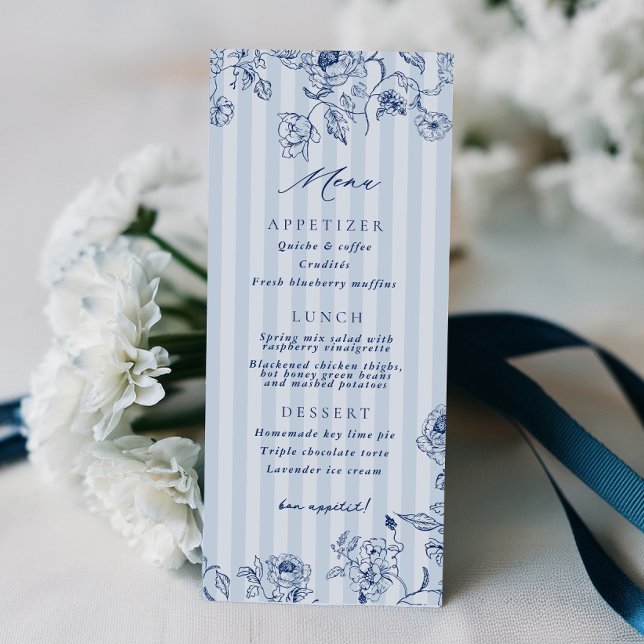 Invitación Something Blue Menu Bridal Shower Party Card  (Subido por el creador)