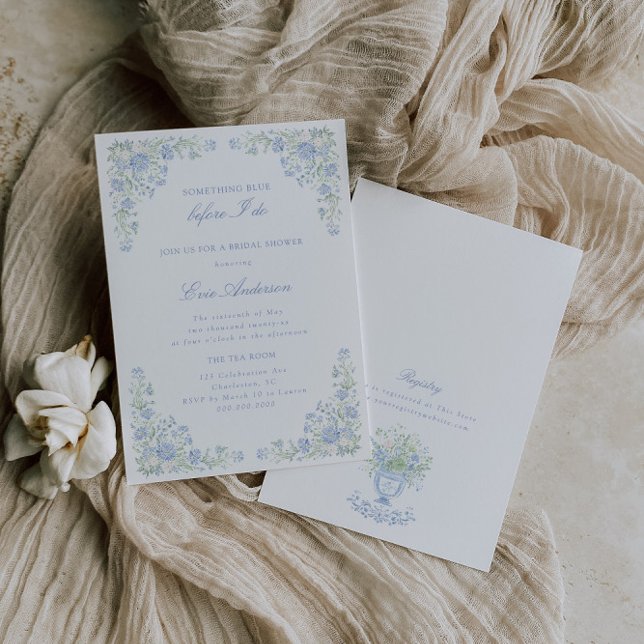 Invitación Something Blue Preppy Floral Bridal Shower (Subido por el creador)
