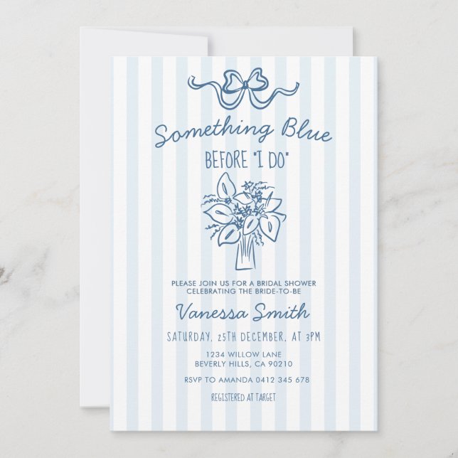 Invitación Something Blue Stripe Bridal Shower Invitation (Anverso)