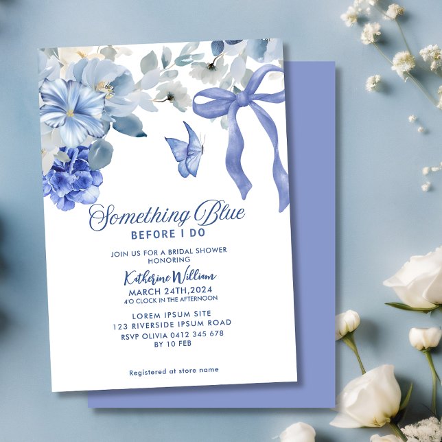 Invitación Something Blue White Floral Bow Bridal Shower (Subido por el creador)