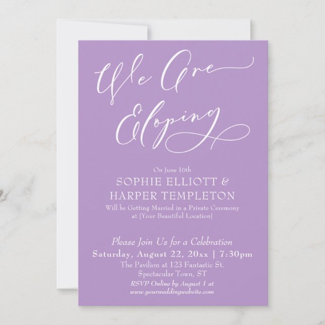 Invitación Somos Eloping, Simple Celebración Púrpura (Anverso)
