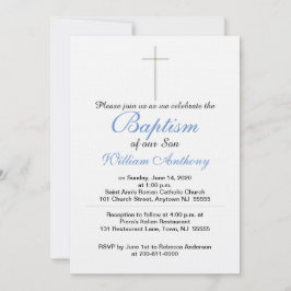 Invitación Son Bautismo Cruz Gris Azul