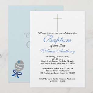 Invitación Son Bautismo Cruz Gris Azul