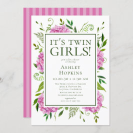Invitación Son dos Chicas gemelos rosados Hydrangeas Baby Sho