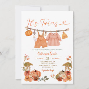 Invitación Son gemelos calabazas Baby Shower Clothesline Flor