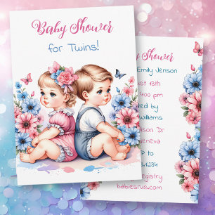 Invitación ¡Son gemelos! Chico y Chica gemelos vintage Baby S