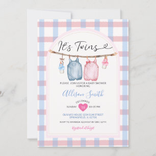 Invitación Son gemelos con ropa de vaca otoño Gingham Baby Sh