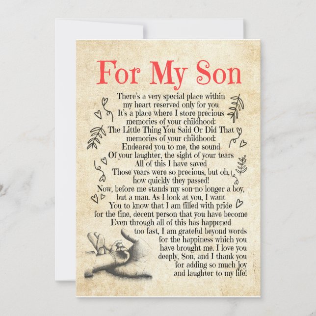 Invitación Son Gift | For My Son Thank You For Adding So Much (Anverso)
