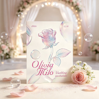 Invitación soñador, aéreo, con rosa de vidrio iridiscente y b