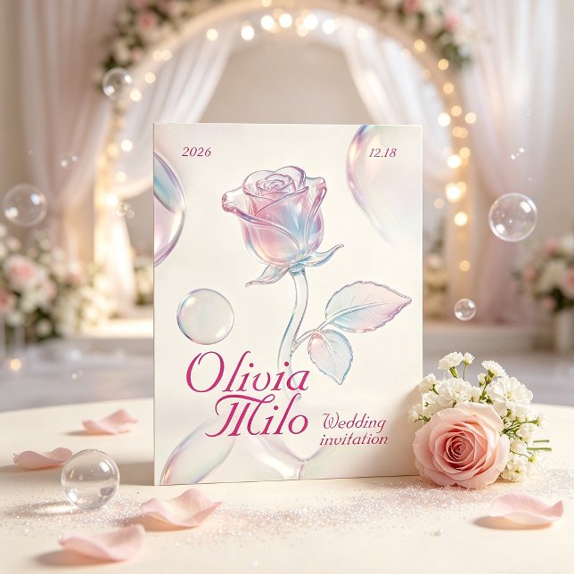 Invitación soñador, aéreo, con rosa de vidrio iridiscente y b (Subido por el creador)