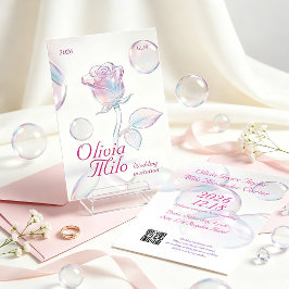 Invitación soñador, aéreo, con rosa de vidrio iridiscente y b