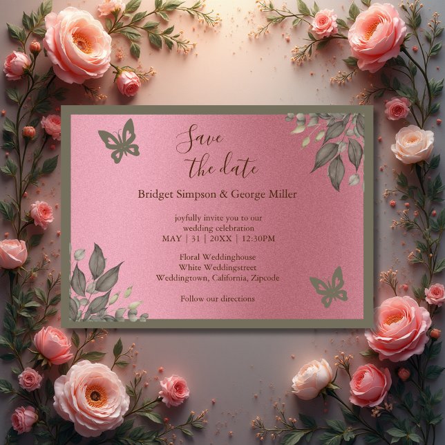 Invitación soñador purpurina rosa follaje boda a salvo la fec (Subido por el creador)