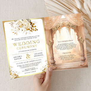 Invitación Soñadora Floral Cremosa Mandap Boda Hindú India