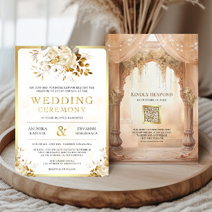 Invitación Soñadora Floral Cremosa Mandap Boda Hindú India
