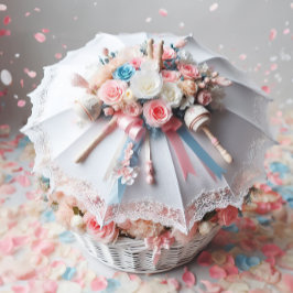 Invitación Sonajero de flores de paraguas de ducha blanca ele