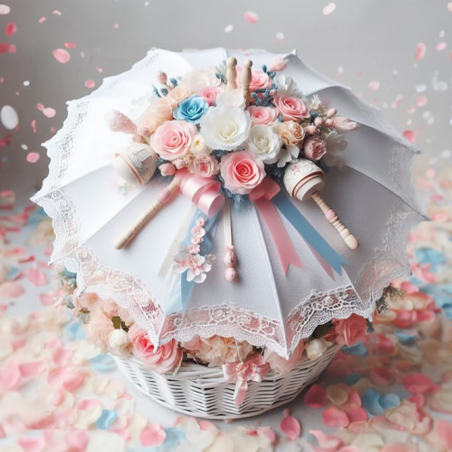 Invitación Sonajero de flores de paraguas de ducha blanca ele (Subido por el creador)