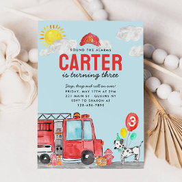 Invitación Sonar el cumpleaños del bombero de un camión de bo