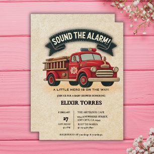 Invitación ¡Sonar la alarma! Baby Shower de vintage Firetruck