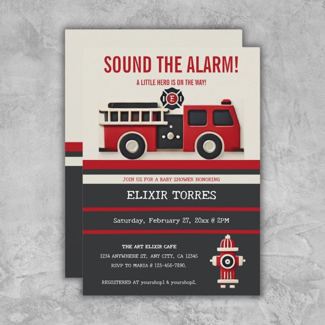 Invitación Sonar la alarma del Baby Shower del bombero Minima (Subido por el creador)