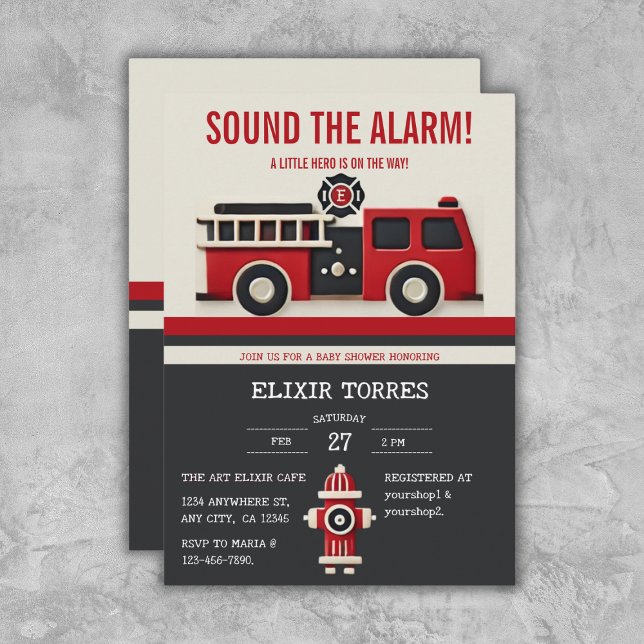 Invitación Sonar la alarma del Baby Shower del bombero Minima (Subido por el creador)
