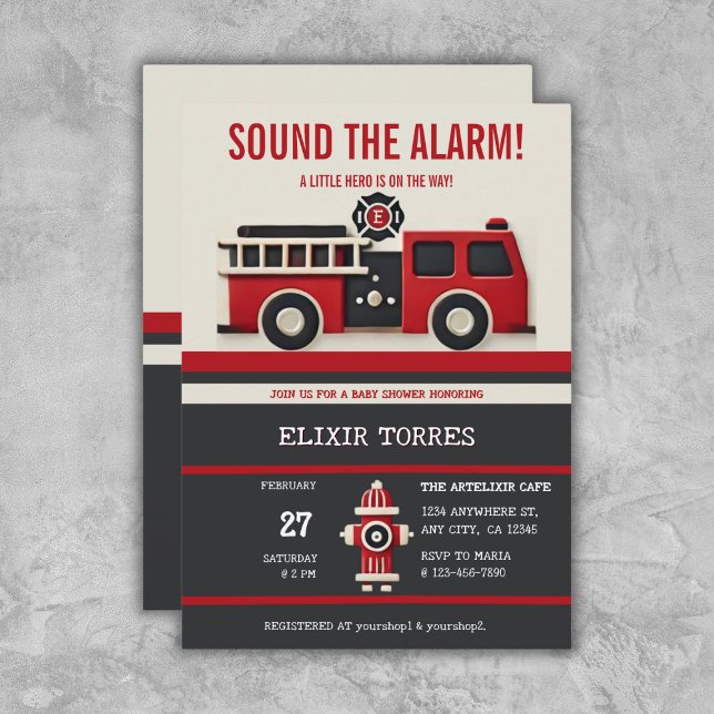 Invitación Sonar la alarma del Baby Shower del bombero Minima (Subido por el creador)