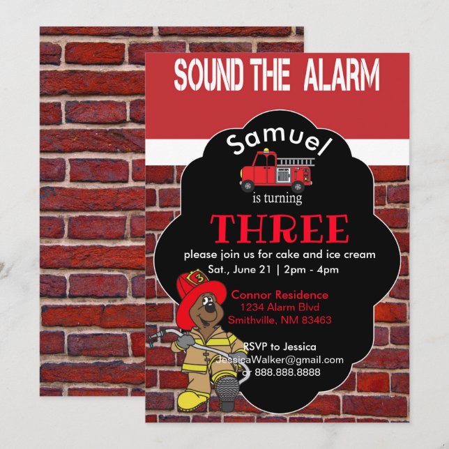 Invitación Sonar la alarma - Fireman (Anverso / Reverso)