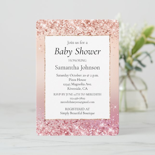 Invitación Sonda rosa y Rosa Baby Shower (Anverso de pie)