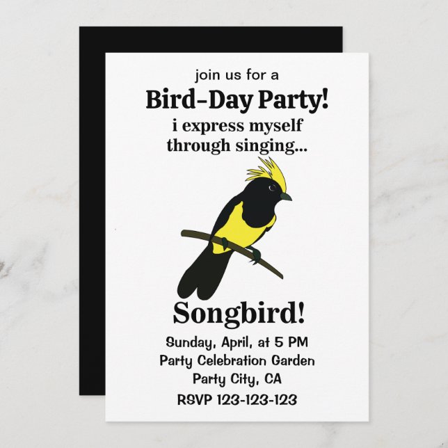 Invitación Songbird Tit Bird Funny Birdwatcher Cumpleaños (Anverso / Reverso)