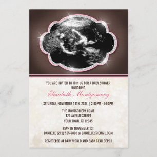 Invitación Sonogram rústico Baby Shower del rosa del