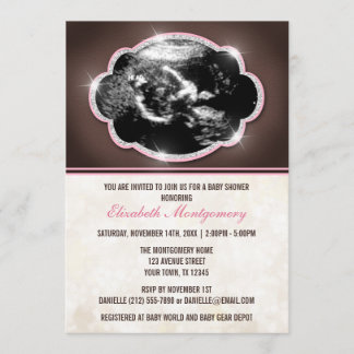 Invitación Sonogram rústico Baby Shower del rosa del