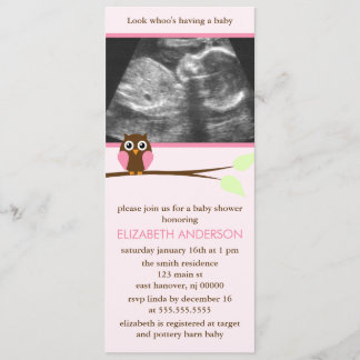 Invitación Sonograma de búho rosa Baby Shower