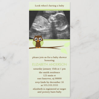 Invitación Sonograma de búho verde Baby Shower