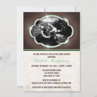 Invitación Sonograma verde ruso Purpurina Baby Shower